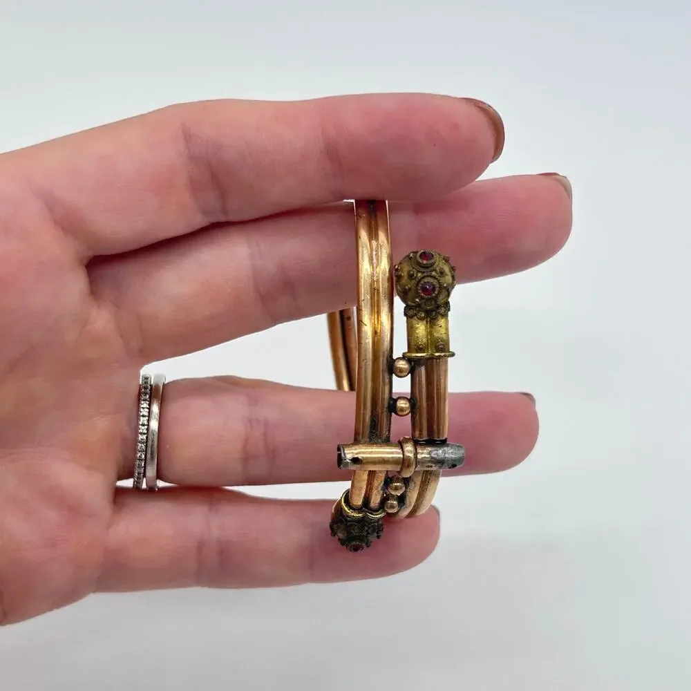 Vintage Victorian Etruscan Revival Bypass Hinged Bangle Bracelet Jewelry BROKEN